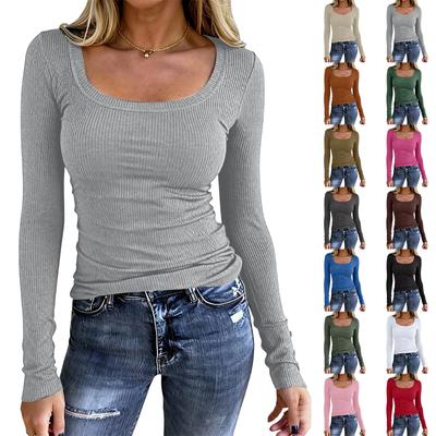 Women's And Winter Slim Bottom T,shirt Fashion Casual Color Square Neck Pullover Long Sleeve Top