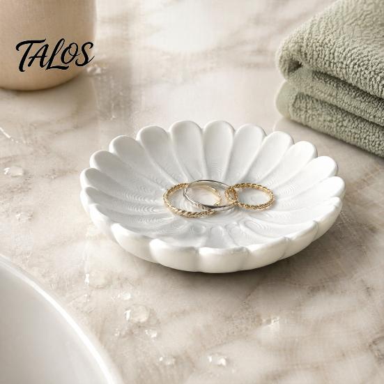 Decorative Jewelry Tray 3D Printed Flower Shape for Rings Necklaces Bracelets, Entryway Table White Storage Dish Trays, Trinket Dish, Organizer Living