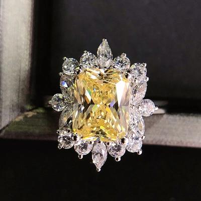 Funkelnder gelber Diamant mit Zirkonia-Ring, Hochzeitsbankett, Brautschmuck, handgefertigt