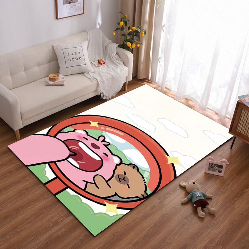"Cartoon Pink Hippo and Brown Bear Pattern Kids Room Carpet Decor" Suitable for Use As an Anti-slip for Living Room Bedroom Sofas