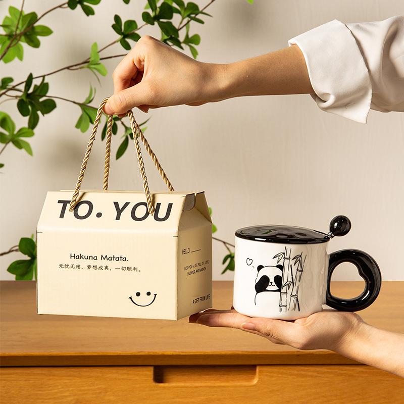 Souvenir Mädchen niedlicher Keramikbecher mit Deckel Panda Wasserbecher kreativ praktisch Kaffeetasse Männer kleines Geschenk