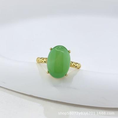 Eleganter grüner Chalcedon-Achat-Ring - Verstellbarer Schmuck im nationalen Stil für Frauen