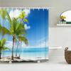 Ocean Sunrise Shower Curtain Summer Beach Tropical Palm Tree Hawaiian Sunset Coastal Scenery Sea Wave Bath Curtain With Hooks