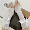 Elegant Sweet Long Bow Fingerless Gloves Women Elastic Ruffle Decorative Sleeves Outdoor Sun Protection Wrist Arm Cover