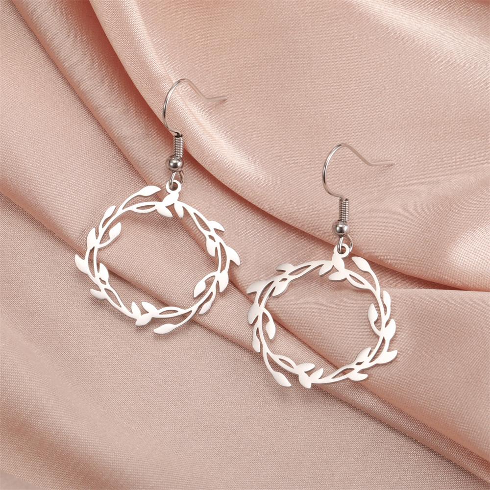 My Shape Olive Leaves Drop Earrings for Women Girls Stainless Steel Round Dangle Earring Jewelry Elegant Wedding Engagement Gift