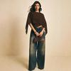 2026 Women's Cape Sleeve T-Shirt Slim Fit Round Neck Chiffon Blouse Elegant Asymmetrical Top