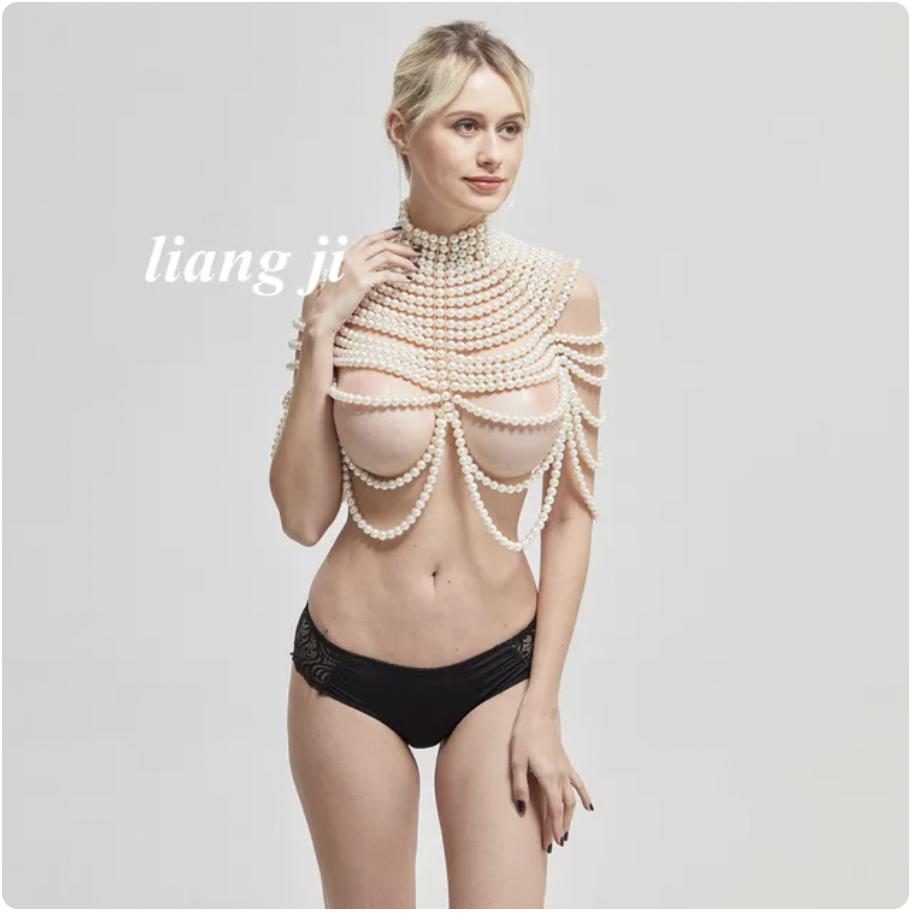 Sexy Accessoires Damen Bikini Perlen Brustkette Körperkette Schmuck Komplett Handgefertigt BH Mit Fransen Für Strand Nachtclub Taillenkette