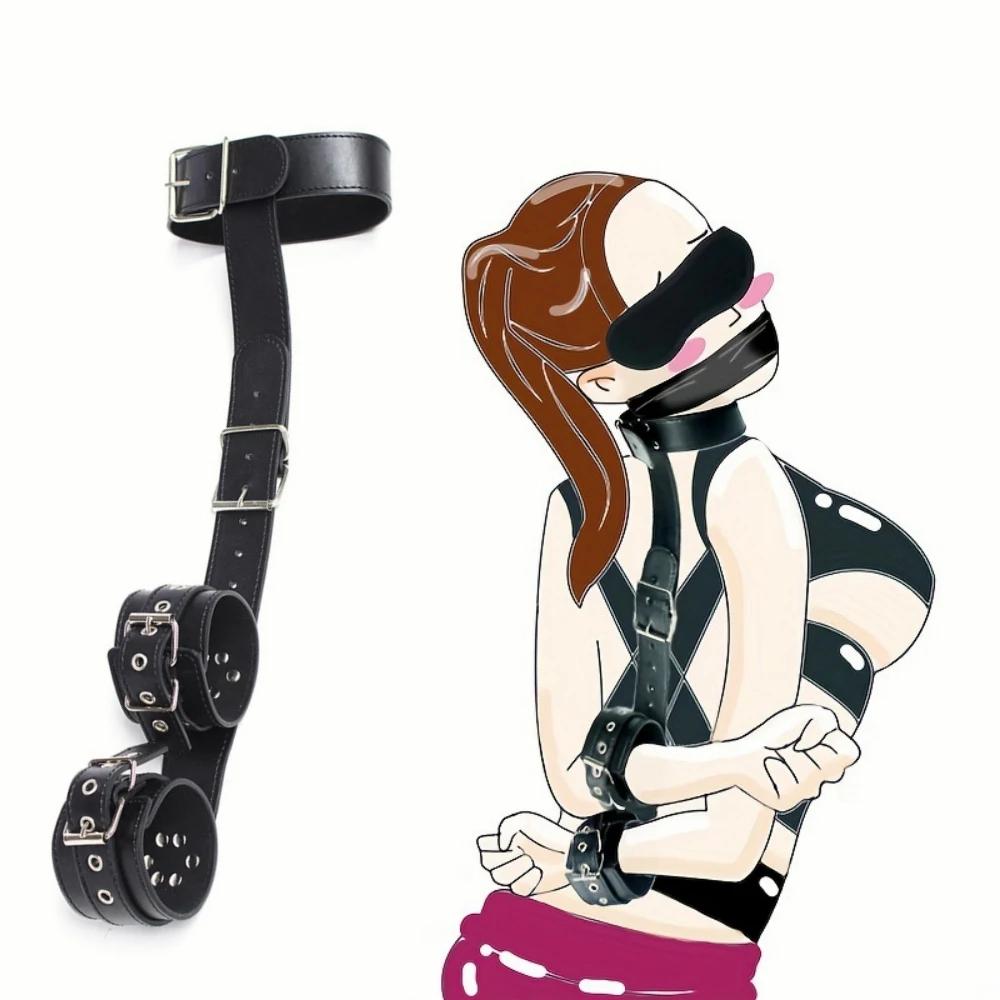 Bondage Wrist Flirting Fetish Backhand Handcuffs Bondage Bed Restraints Leather Adjustable SM Adult Sex Toys for Women Game