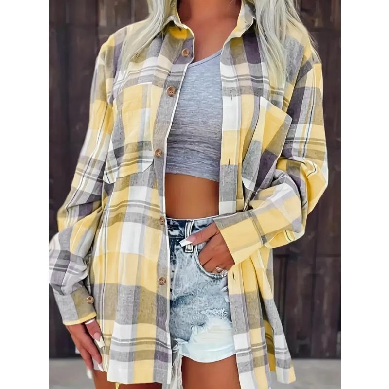 Nadměrná velikost 1XL-5XL Dámská Módní Kostkovaná Tištěná Košile Ležérní Volná Dlouhý Rukáv Košile Límec Design Košile Topy