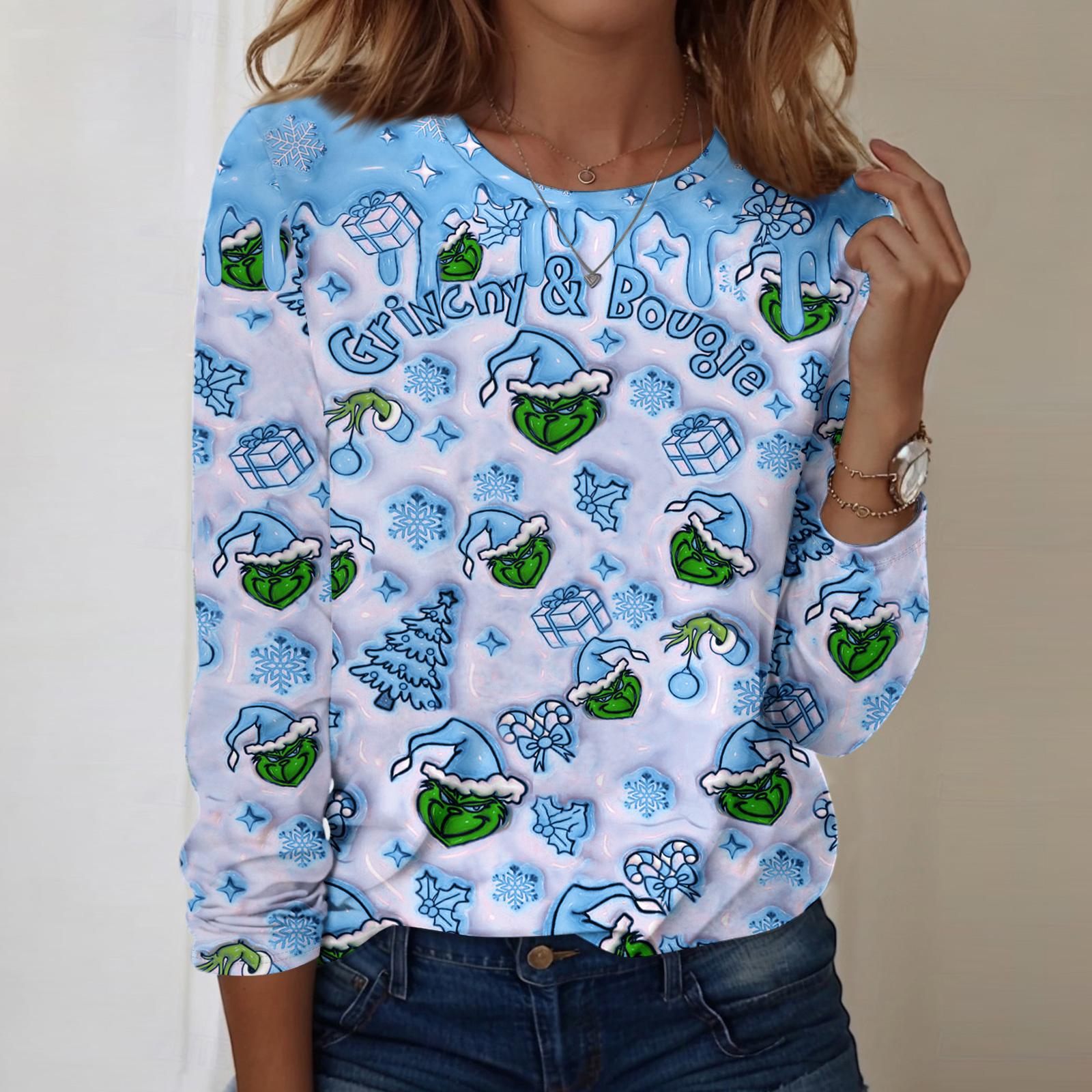 

Рубашки с длинным рукавом для женщин, милые футболки с графическим принтом, блузки, повседневные базовые топы больших размеров, пуловеры XXXXL синий