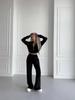 Casual Women's Suit Velvet Color Matching Lines Pocket Long-sleeved Cardigan Jacket Trousers Two-piece Set