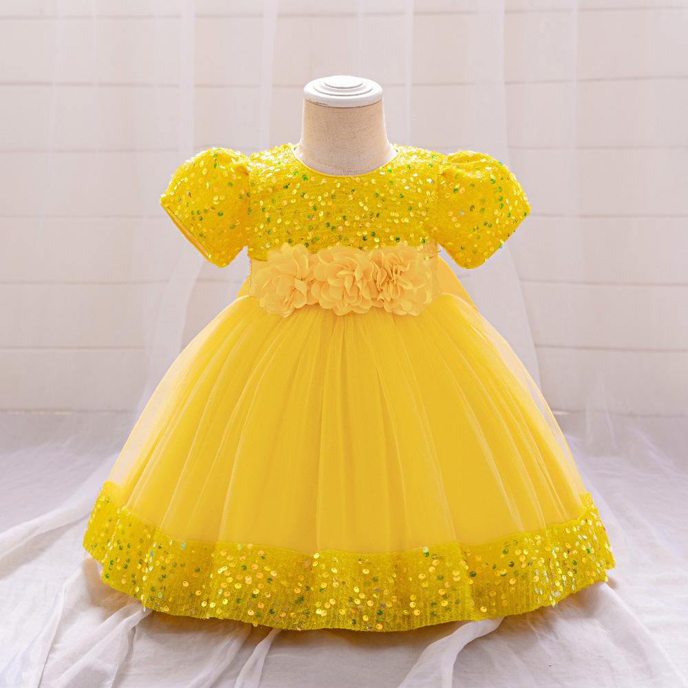 Kids Sequin Birthday Dress Summer Wedding Flower Girls Dress Toddler Baptism 1st Birthday Dress Baby Girl Clothes Princess Wedding Party Kids Costume