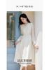 French fungus edge waist cinched V-neck dress