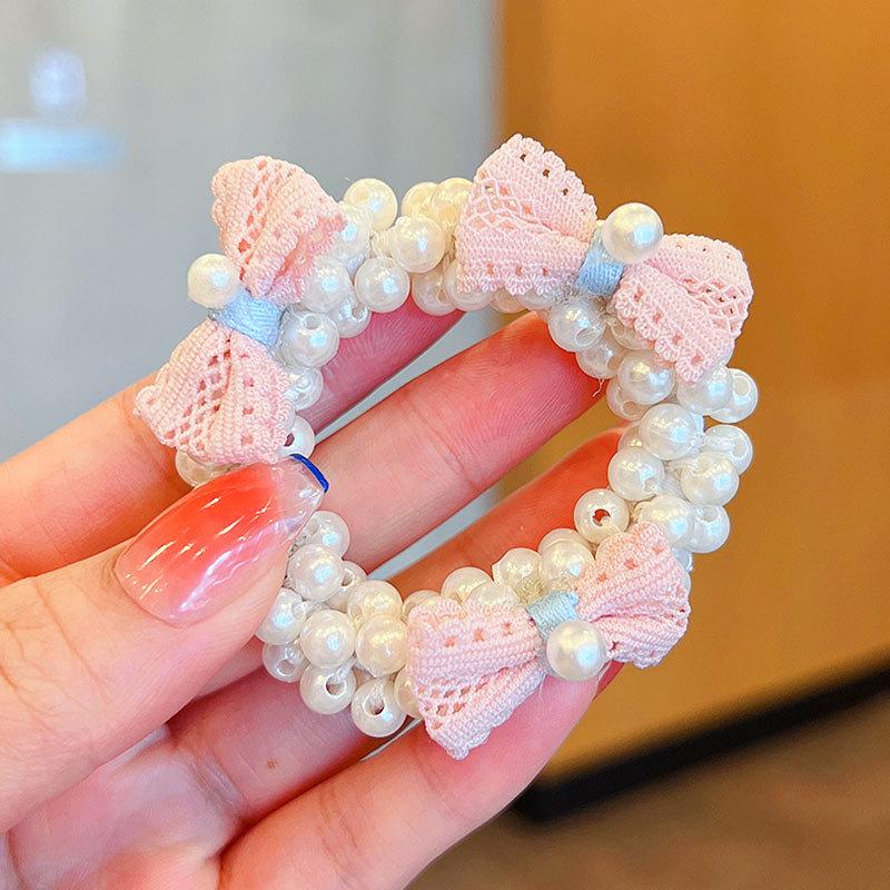 Pearl Bow Hair Tie for Girls - Sweet Flower Rubber Band Hair Accessory
