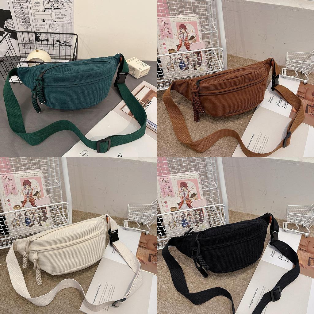 Casual Korean Style Cotton Corduroy Crossbody Bag With Zipper Closure For Daily Use