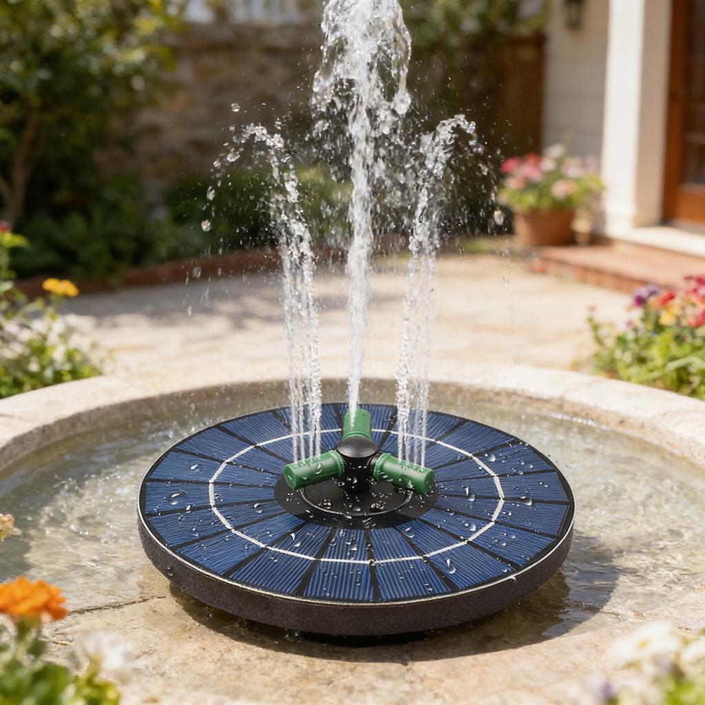 Solar Fountain with RGB Color Light, 4W 9V High Efficiency Glass Solar Panel, Floating Fountain Pump with 7 Sprayer