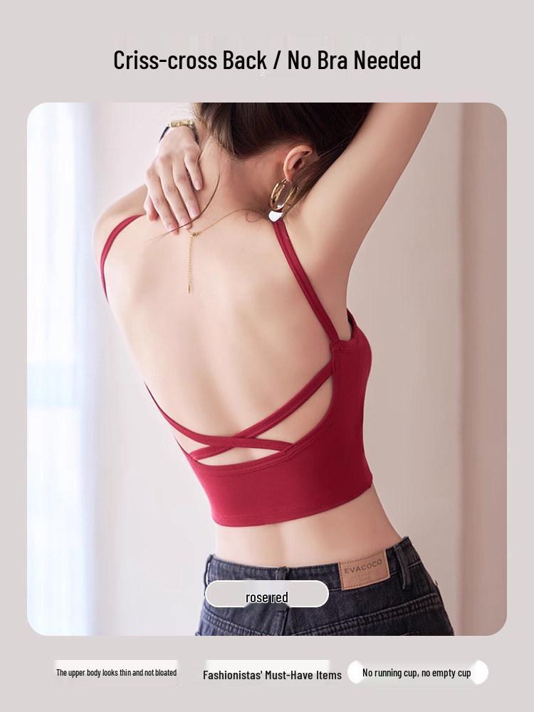 Women's American-Style Spaghetti Strap Vest with Chest Pads - Summer Lingerie Bra Top & Sleeveless Base Layer