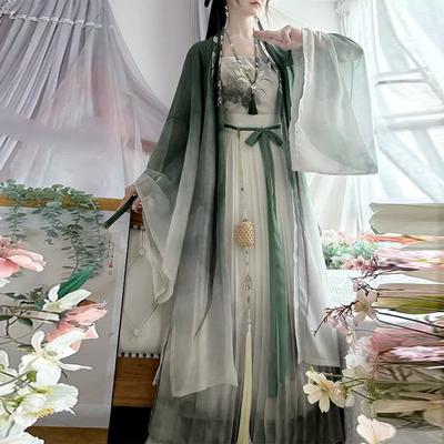 Hanfu de style dynastie Song chinoise pour femmes Chemise à manches larges Imprimé Robe une pièce Costume