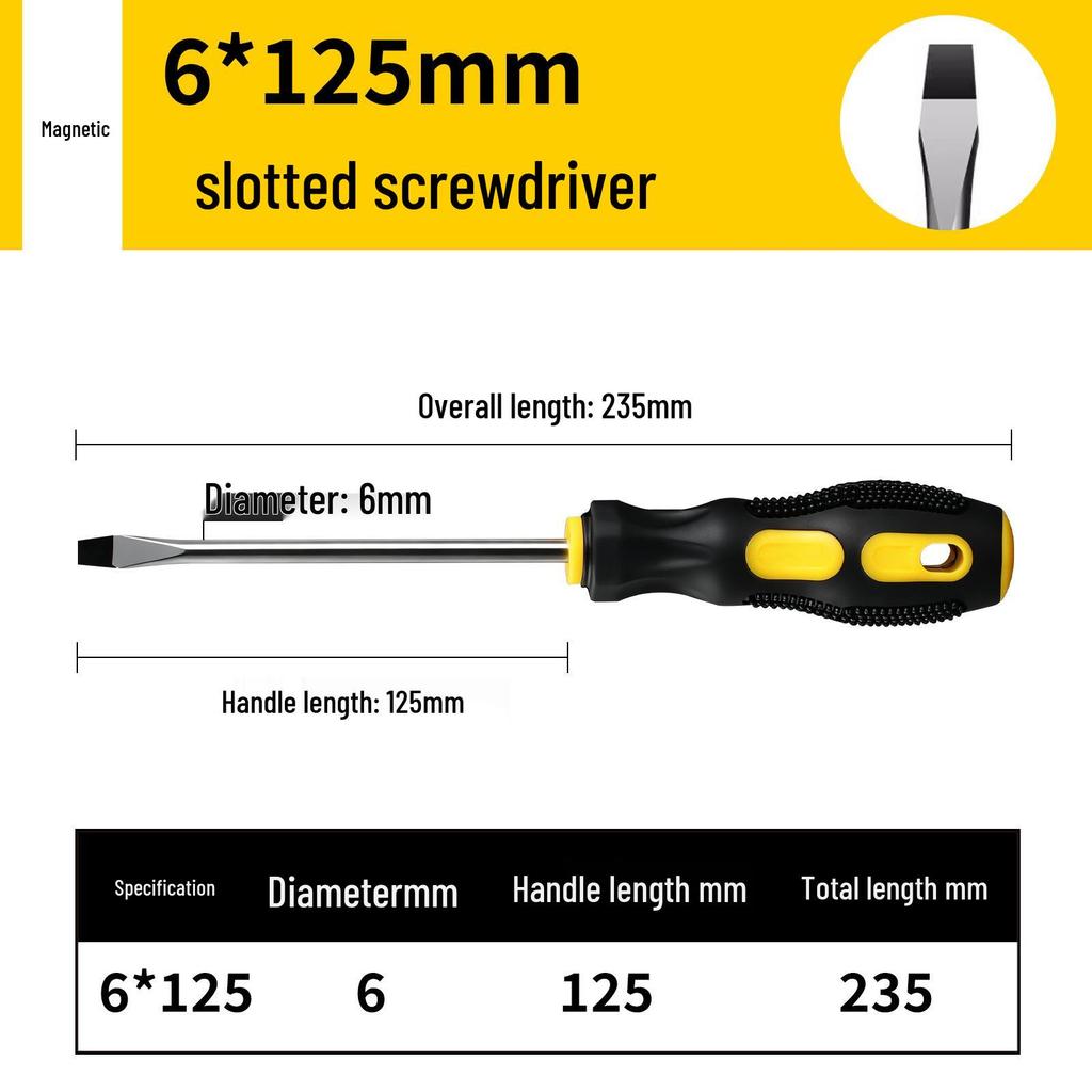 Industrial Rubberized Phillips and Slotted Screwdriver with Magnetic Bit and Non-Slip Handle.