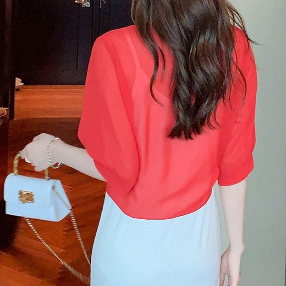 Women Thin Short Cardigan Summer Sun Protection Clothing New Half Sleeve Chiffon Shawl