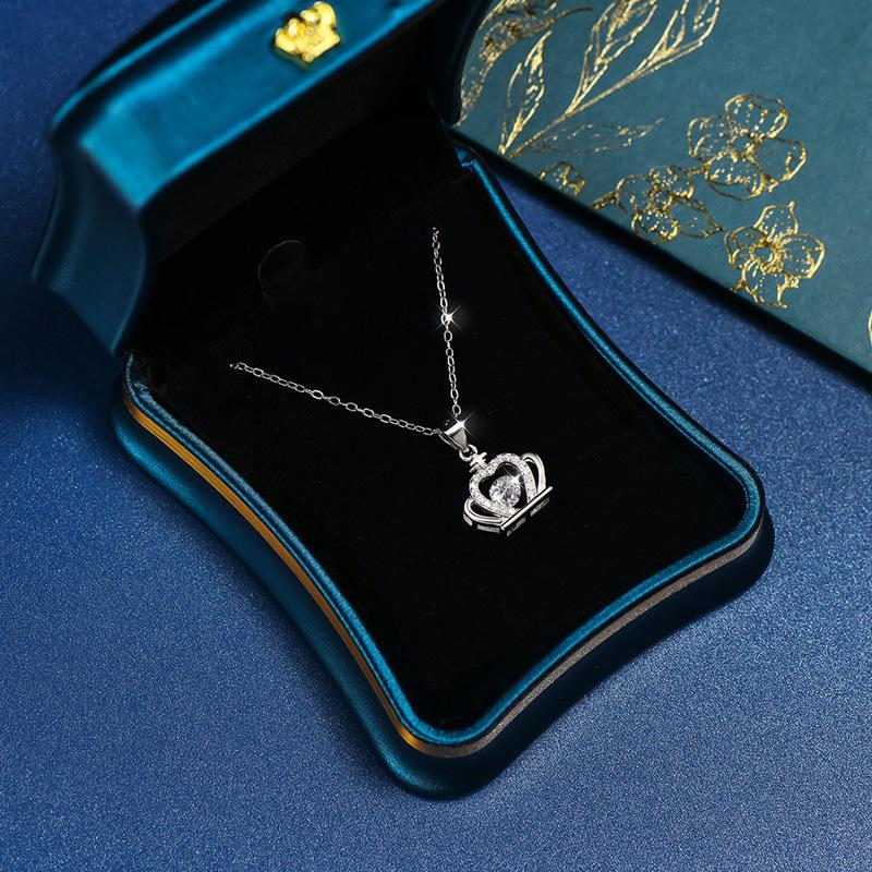 Crown s925 sterling silver necklace women's fashion smart beating pendant simple collarbone chain girlfriend birthday gift