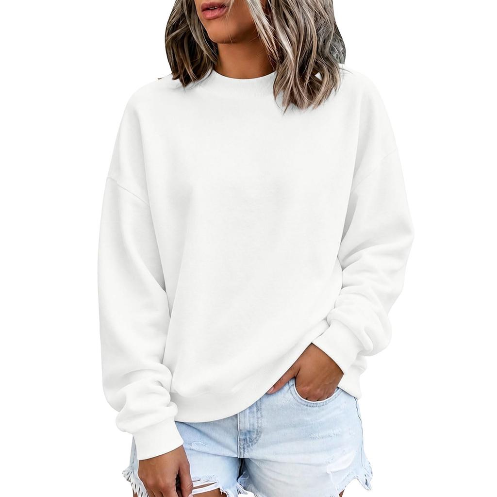 Women's Long Sleeve Color Round Neck Loose Fit Sweatshirt Soft Comfortable Casual Pullover for Everyday Wear