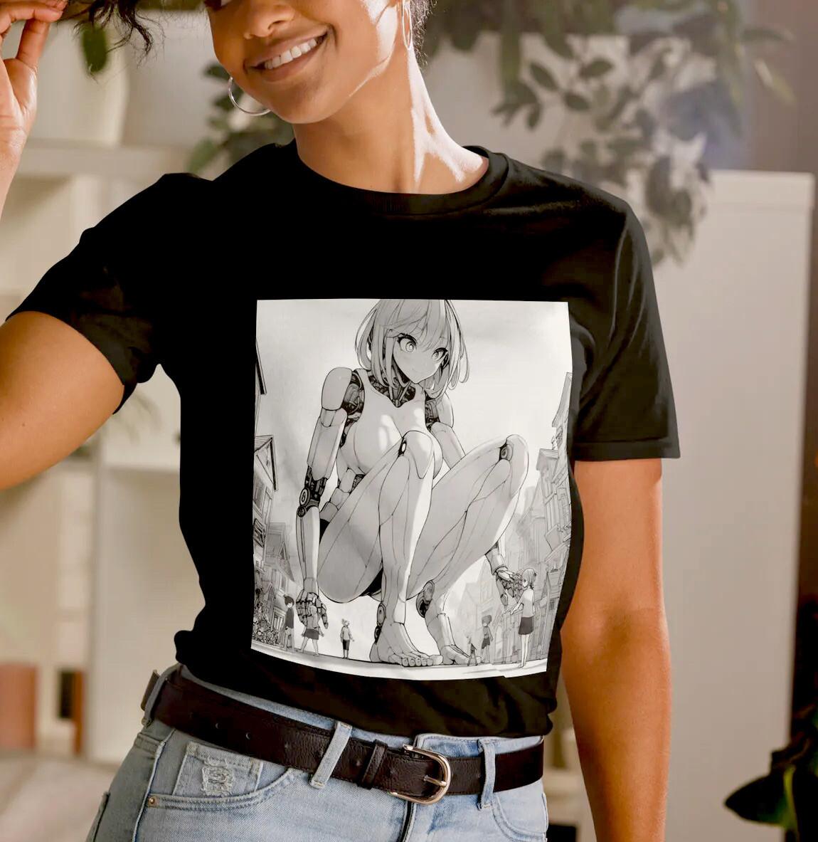Anime Robot Girl Kawaii Harajuku Short-Sleeve Unisex T-Shirt Mens Womens Tees Top S