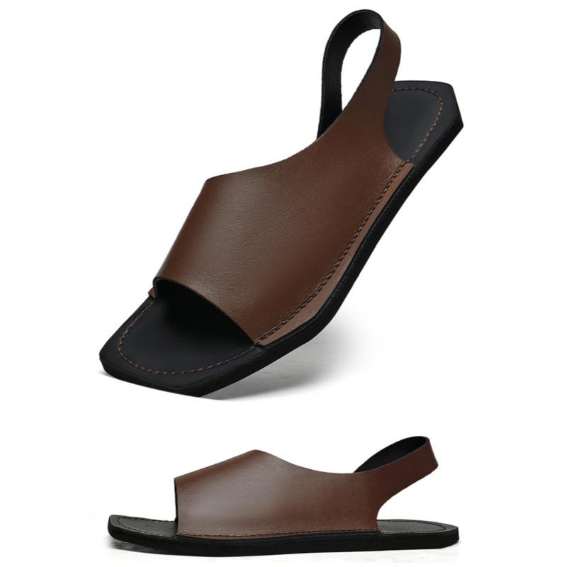 Men'S Summer Outdoor Slippers  Fashionable Simple Sandals Open Toe Anti-Slip Wear-Resistant Flat Beach Shoes