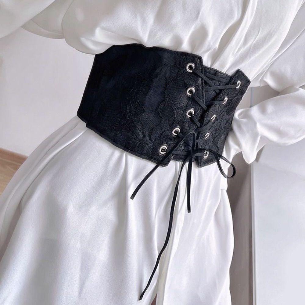 Chest Support Lace Cummerbunds PU Leather Waist Belt Personality Women Waistband  Daily