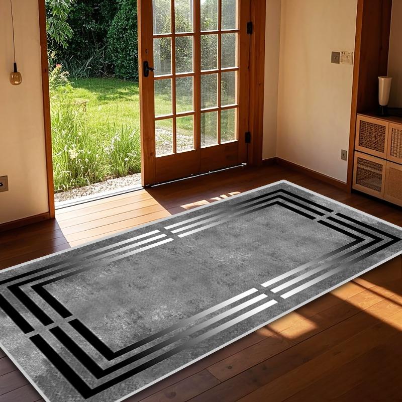 Luxuriöser grauer geometrischer Bereichsteppich Moderner Teppich mit schwarz-weiß gestreiftem Muster für Wohnzimmer Küche Büro Teppiche Wohnzimmer
