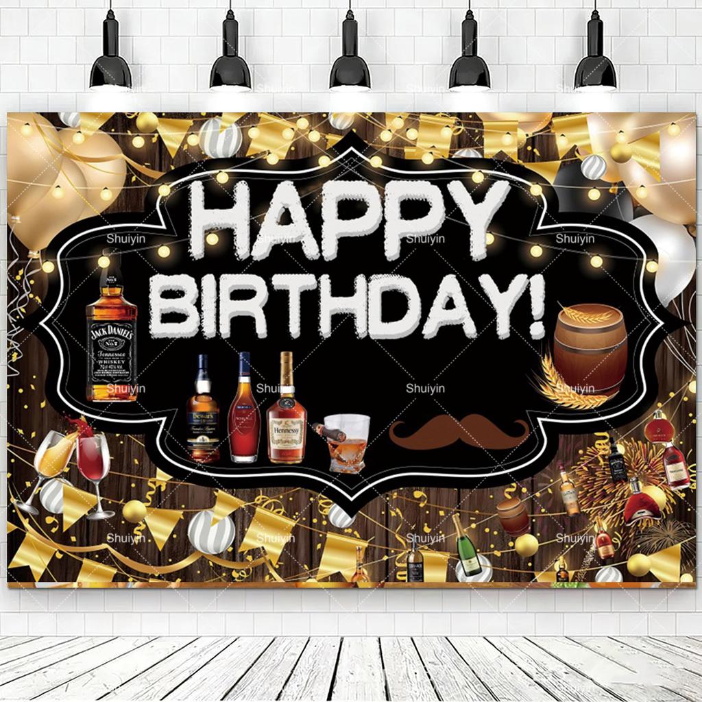 Whisky Cigarre Vintage Bois Fond Photographie Anniversaire Homme Décorations Fournitures de Fête Style Été Bar Décor Mural Rideau