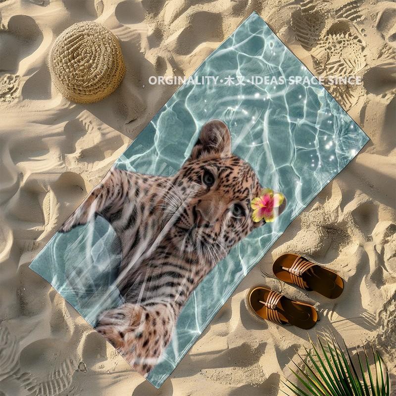 Leopard In Water Tropical Beach Towel Patterned Sunscreen And Windproof Suitable For Swimming Pool Camping Travel