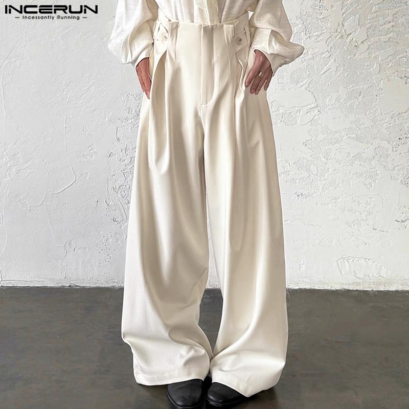 

INCERUN Men Zipper High Waist Belt Casual Loose Long Wide Legs Pants Trousers S чёрный