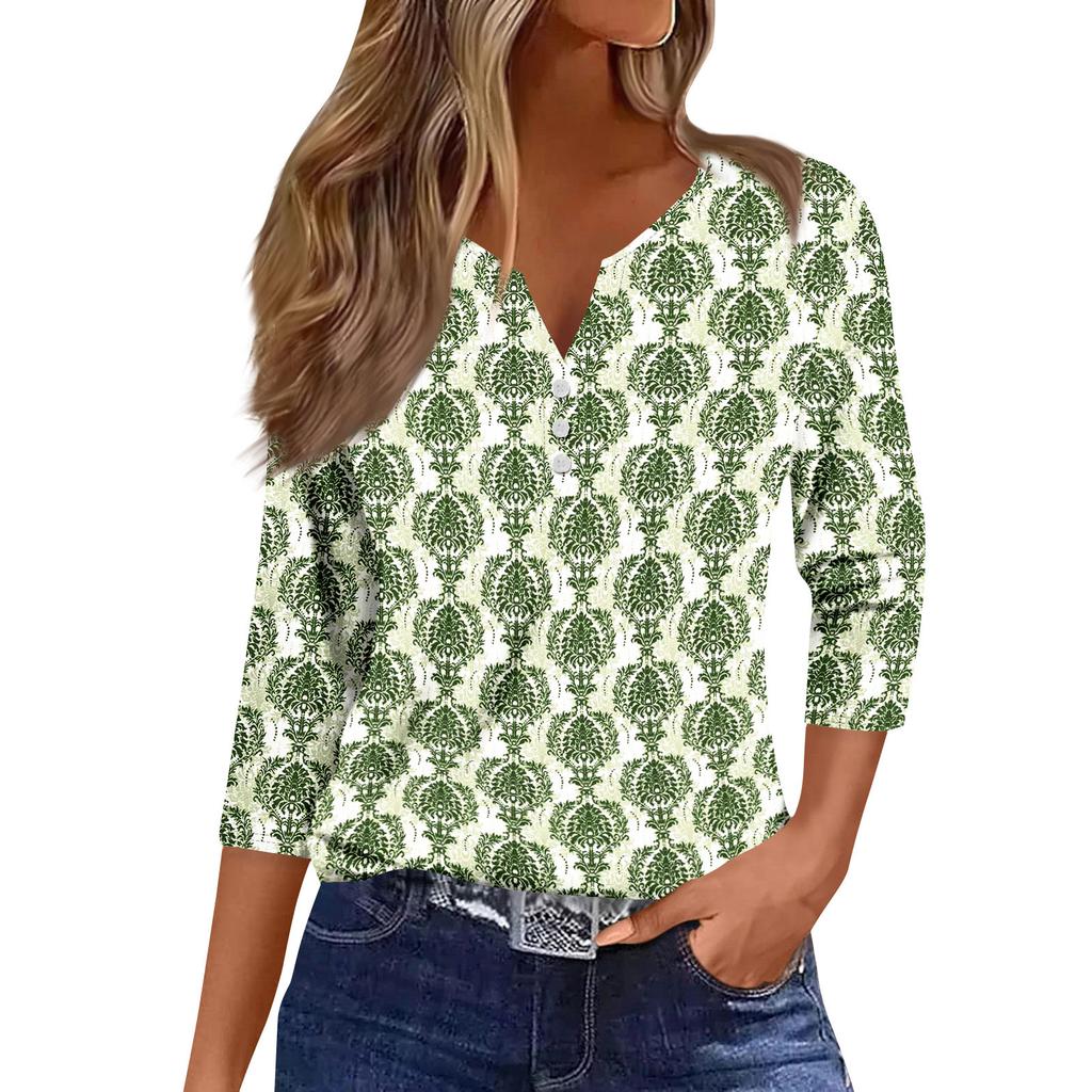 Women's Fashion Casual Seven Split Sleeve Burst Vintage Floral Print Pullover Top