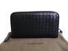 Authentic Intrecciato Black Leather Round Zip Wallet Purse #b278  Seller Refurbished