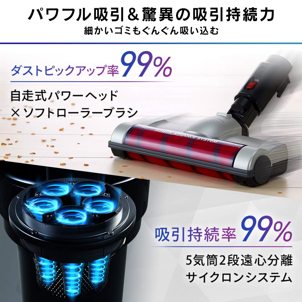 Iris Ohyama Vacuum Cleaner Cordless Cyclone Stick Cleaner 2WAY Power Head Hair Does Not Get Tangled Soft Roller Brush Suction Duration Mask Filter