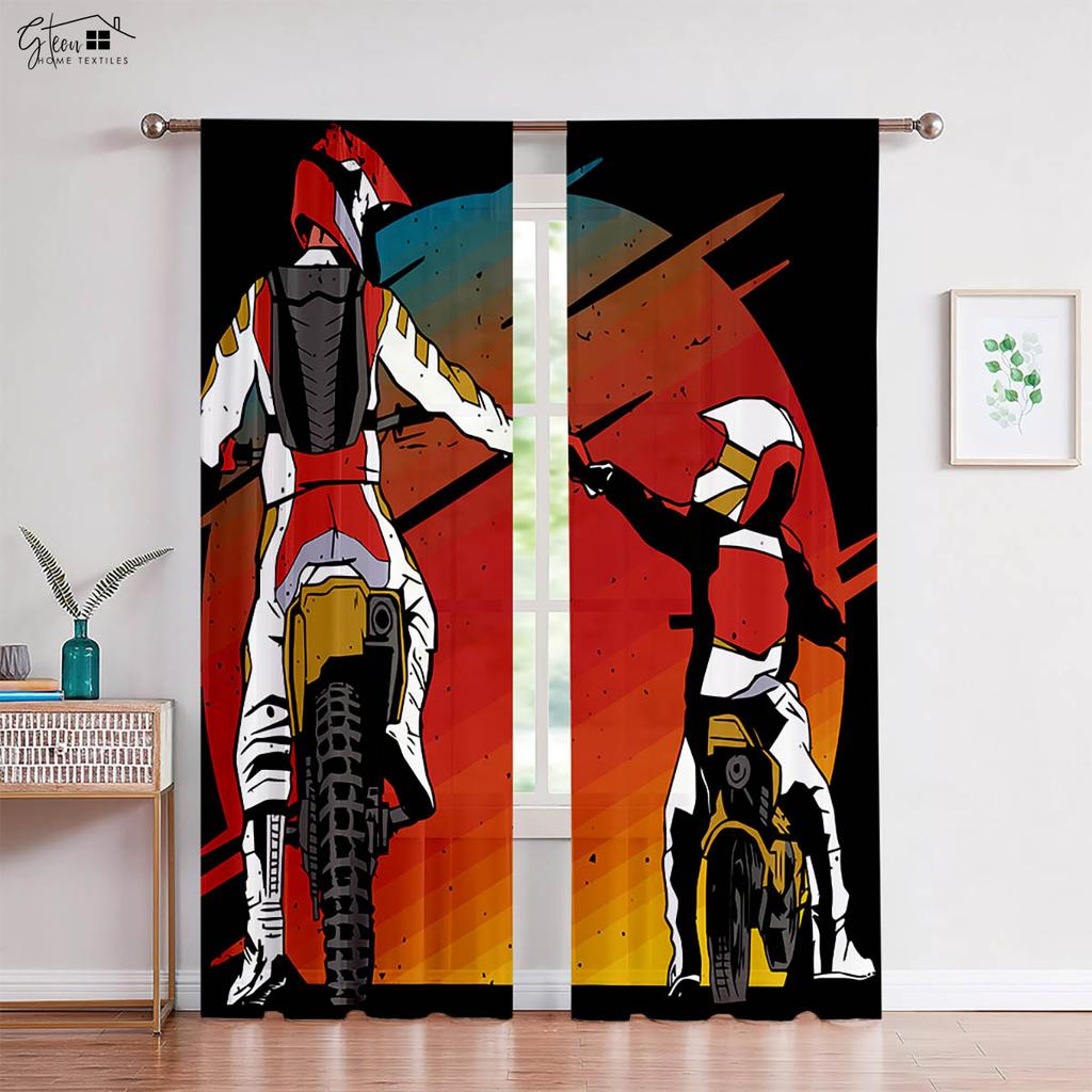 Retro Cool Motorcycle Curtains American Trend Industrial Style Off-Road Rock Motorcycle Sand Living Room Car Decoration Curtains