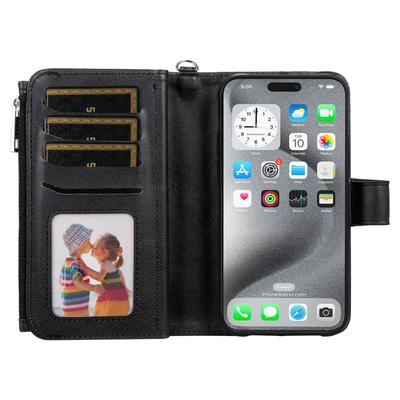 Pentru iPhone 16 Pro Max Husă Magnetică din Piele Husă Mobilă cu Portofel Detașabil cu Fermoar Curea