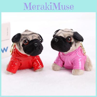 Pug Dog Plush Toy Keychain With Short Pile Fabric For Birthday Gift And Bag Charm