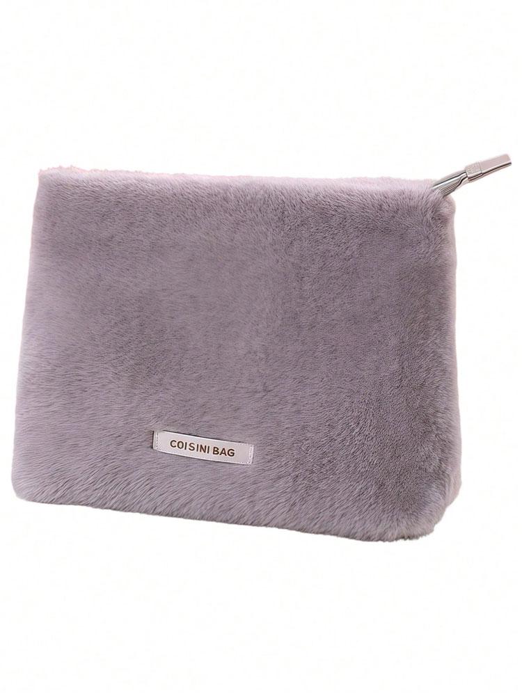 

1PC Fashionable plush makeup bag, travel portable skin care product storage bag, winter travel toiletries storage bag