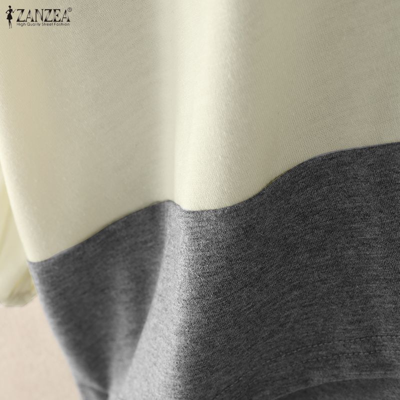 ZANZEA Blusa Casual de Mujer con Cuello Redondo, Manga 3/4, Holgada, con Empalme