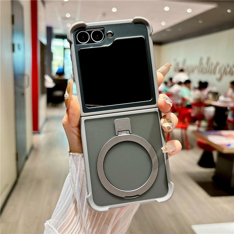 Magnetic Rotating Metal Bracket Case For Samsung Galaxy Z Flip 6 Flip5 Flip 4 3 Support Wireless Charging Shockproof Matte Cover