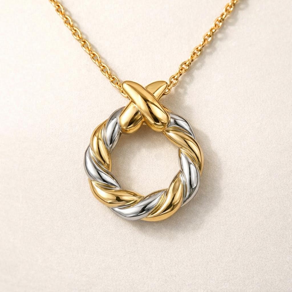 Individual Simple Geometric Shape Twist Gold And Silver Splicing Color Necklace Furnace Vacuum Plating