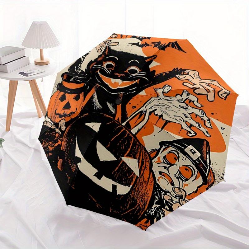 

1pc Halloween Spooktacular Black Cat & Pumpkin Automatic Open/CloseCartoon Fashion Umbrella, Portable Compact Umbrella for Men & Women Y046