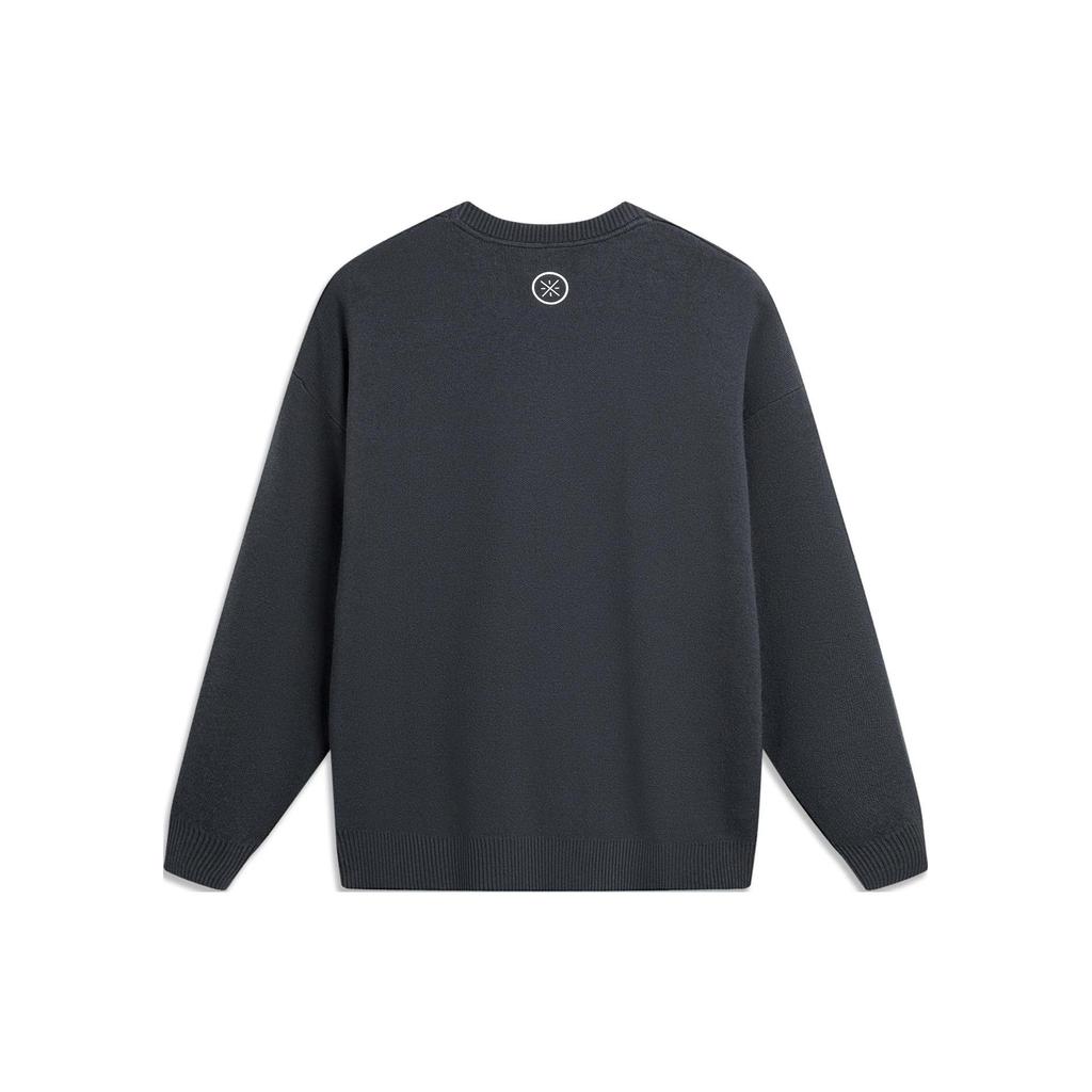 Li-Ning Wade Series Cartoon Print Fleece Warm Loose Knit Pullover Sweatshirt Men Sweatshirt Cold-Sand-Black AMBT235-4