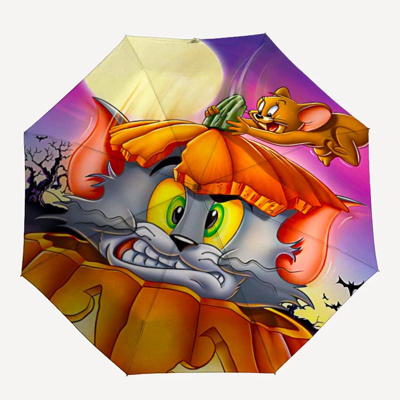 1pc Halloween Spooktacular Tom and Jerry Pattern Automatic Cartoon Umbrella is Fashionable and Good-Looking, Suitable for Travel and Daily Use.J044