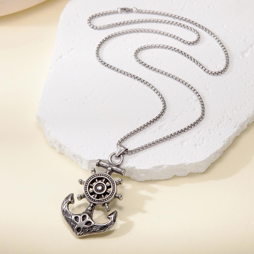 European and American Street Trendy Men's Versatile Anchor Pendant Solid Punk Hip-hop Style Long Necklace Jewelry