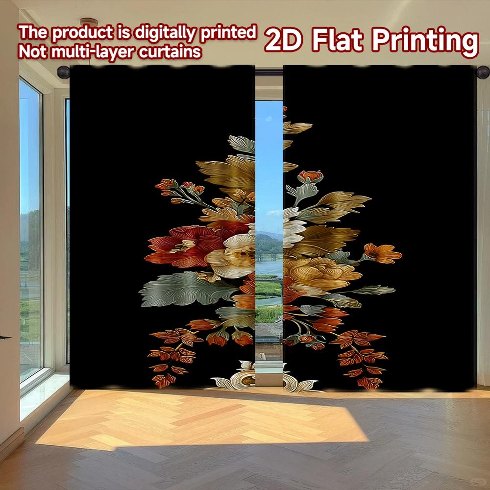 

2D FLAT PRINTING 2pcs Curtains (Without Rod) Floral Gold Frame Design Saint Patrick is Day holiday curtains Polyester Curtains 100*130 HOOK 1pcs