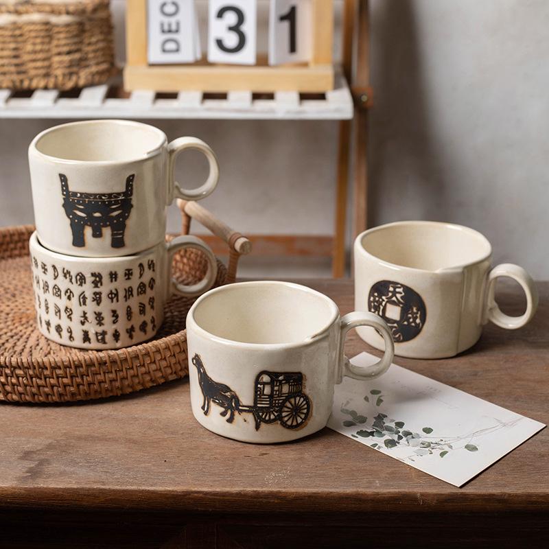 Japanese-style Household Drinking Cup, Coffee Mug, Retro Creative Office Text Gift Gift Ceramic Cup
