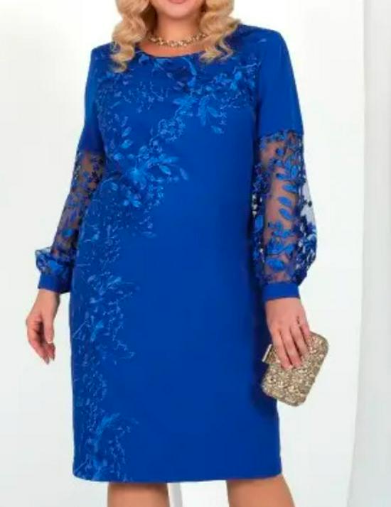 

Довга сукня з мереживними вставками та принтом для жінок великих розмірів L синій